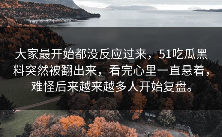 大家最开始都没反应过来，51吃瓜黑料突然被翻出来，看完心里一直悬着，难怪后来越来越多人开始复盘。