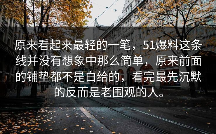 原来看起来最轻的一笔，51爆料这条线并没有想象中那么简单，原来前面的铺垫都不是白给的，看完最先沉默的反而是老围观的人。
