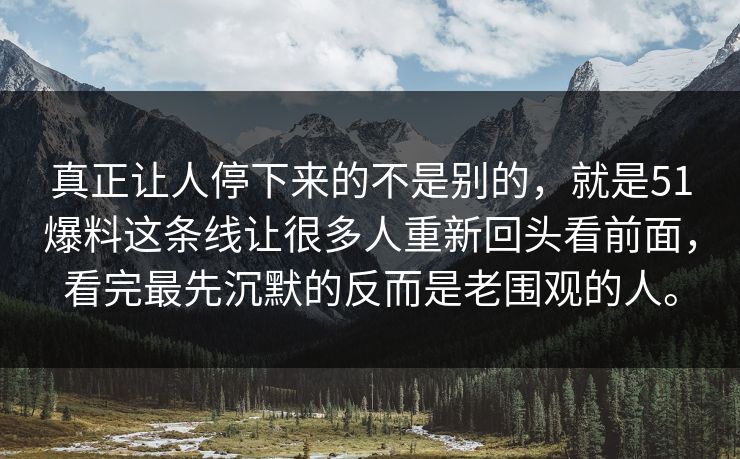 真正让人停下来的不是别的，就是51爆料这条线让很多人重新回头看前面，看完最先沉默的反而是老围观的人。