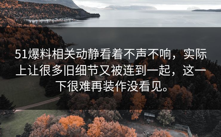 51爆料相关动静看着不声不响，实际上让很多旧细节又被连到一起，这一下很难再装作没看见。